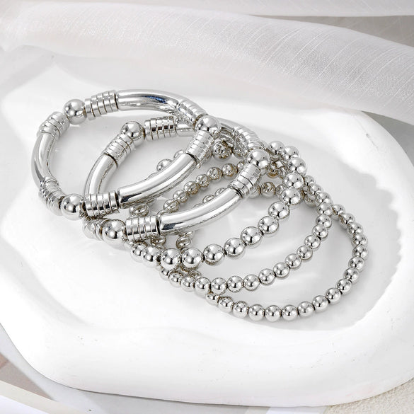 Bracelet Jewelry Mixed Materials Geometric Bohemian Style Electroplated Elastic Stacking Unisex