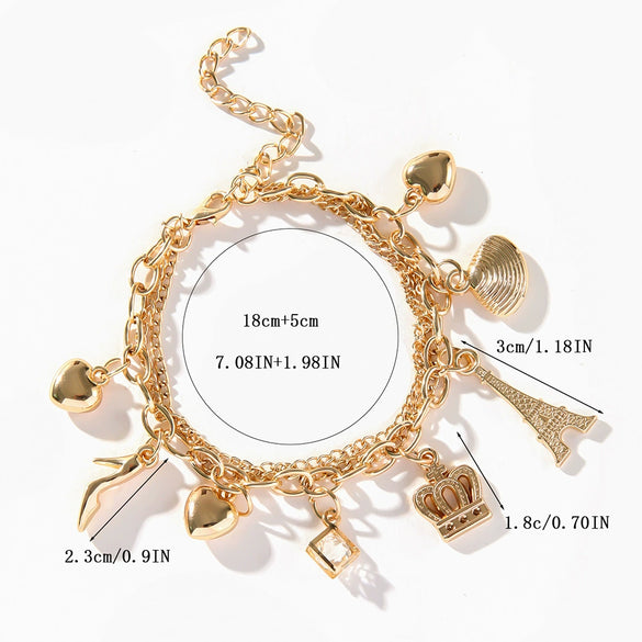 Bracelet Jewelry Multi Layer Heart Crown Pendant Lovely Style