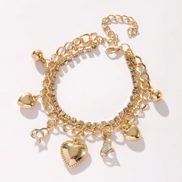 Bracelet Jewelry Multi Layer Heart Crown Pendant Lovely Style