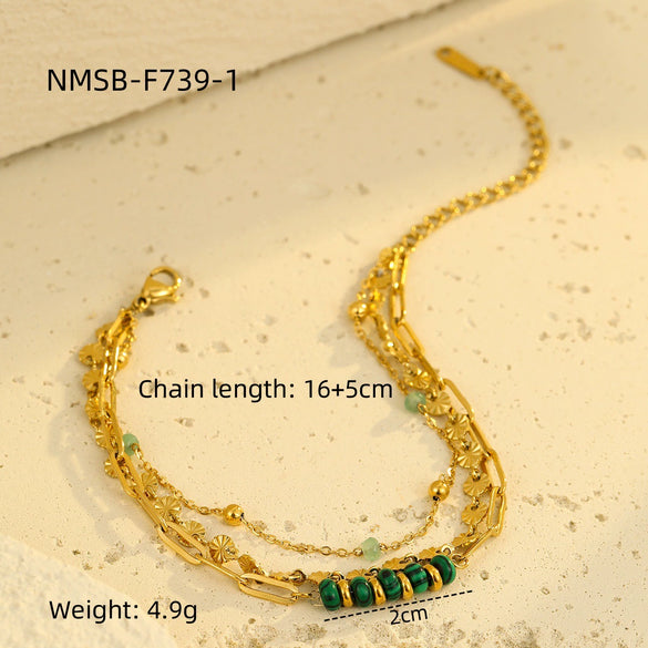 Bracelet Jewelry Multilayer Stacked Inlaid With Natural Stone Titanium Steel Stainless Steel 18K Electroplated Nonfading For Women
