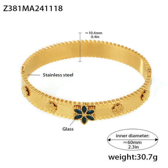 Bracelet Jewelry 316L Stainless Steel Glass Stone Zircon Plated 18K Real Gold Christmas Snowflake Design