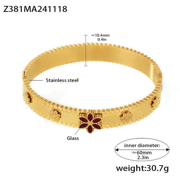 Bracelet Jewelry 316L Stainless Steel Glass Stone Zircon Plated 18K Real Gold Christmas Snowflake Design