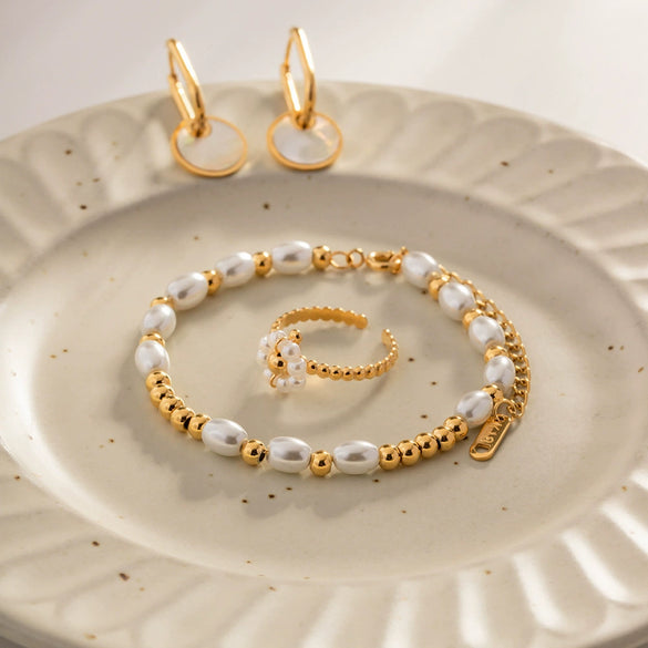 Bracelet Jewelry Stainless Steel Minimalist Geometric Electroplating Pearl Women's