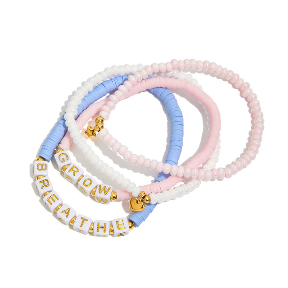 Bracelet Jewelry Stainless Steel Rice Beads Blue Soft Pottery Tree Resin French Retro Style With Letters Numbers Text Pattern