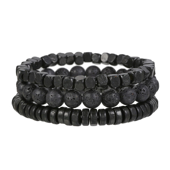 Bracelet Jewelry Wooden Beads Volcanic Stone Black Gallstone Black Frosted Geometric Handmade Unisex