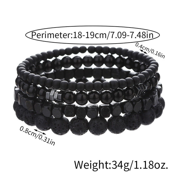Bracelet Jewelry Wooden Beads Volcanic Stone Black Gallstone Black Frosted Geometric Handmade Unisex
