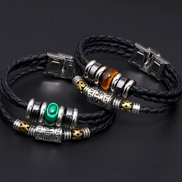 Bracelet Lapis Lazuli Tiger Eye Stone Cortex Stainless Steel Buckle Retro Geometric Handwoven Jewelry