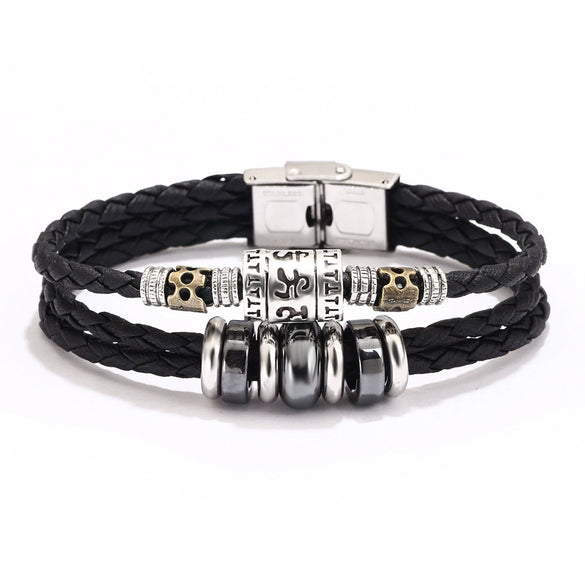 Bracelet Lapis Lazuli Tiger Eye Stone Cortex Stainless Steel Buckle Retro Geometric Handwoven Jewelry