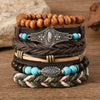 Bracelet Leather Geometric Bohemian Handmade Wooden Beads Flower Cow Head Eyes Feather