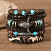 Bracelet Leather Geometric Bohemian Handmade Wooden Beads Flower Cow Head Eyes Feather