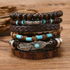 Bracelet Leather Geometric Bohemian Handmade Wooden Beads Flower Cow Head Eyes Feather