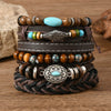 Bracelet Leather Geometric Bohemian Handmade Wooden Beads Flower Cow Head Eyes Feather