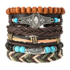 Bracelet Leather Geometric Bohemian Handmade Wooden Beads Flower Cow Head Eyes Feather