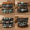Bracelet Leather Geometric Bohemian Handmade Wooden Beads Flower Cow Head Eyes Feather