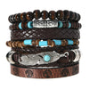 Bracelet Leather Geometric Bohemian Handmade Wooden Beads Flower Cow Head Eyes Feather