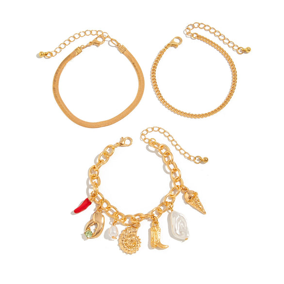 Bracelet Metal Conch Crab Pendant Iron Chain Copper Clad Iron Chain Alloy Imitation Pearl Geometric Electroplating