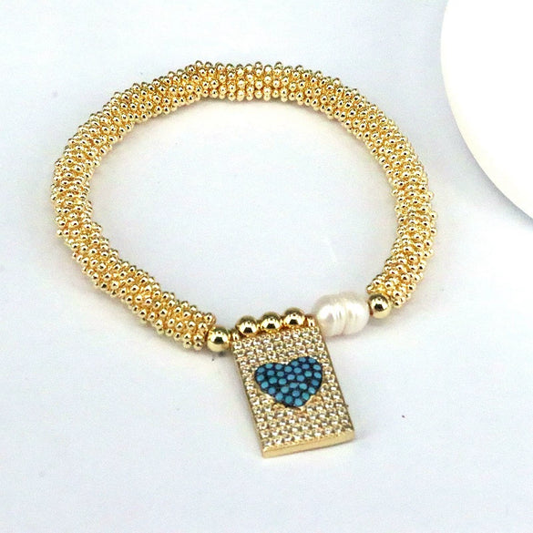 Bracelet Metal Heart Shaped Microinlay Love Rectangular Zirconium Beaded Unisex And Women's