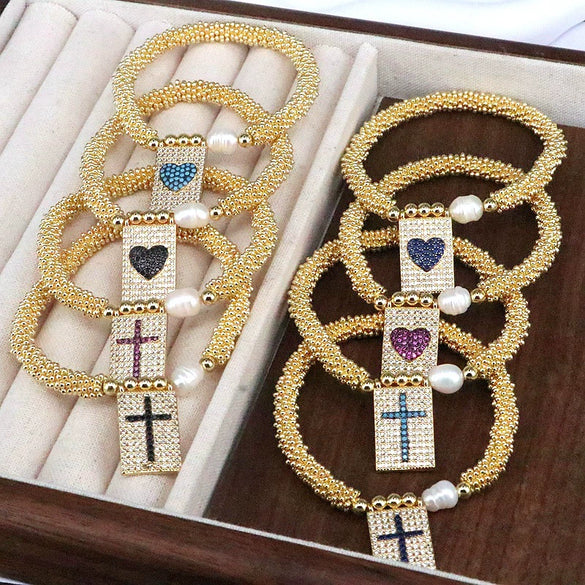 Bracelet Metal Heart Shaped Microinlay Love Rectangular Zirconium Beaded Unisex And Women's