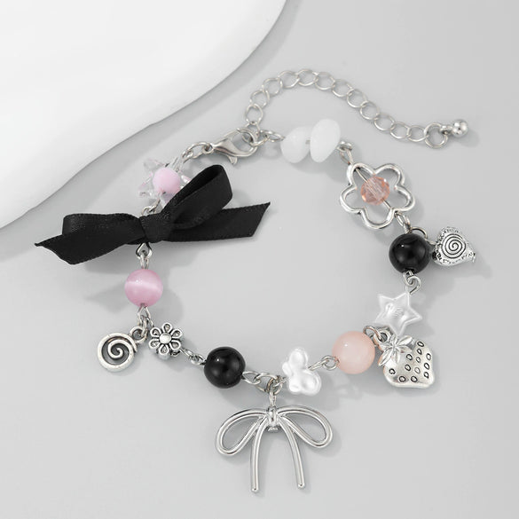 Bracelet Metal Imitation Pearl Bow Heartshaped Strawberry Geometric Star Electroplated Women's