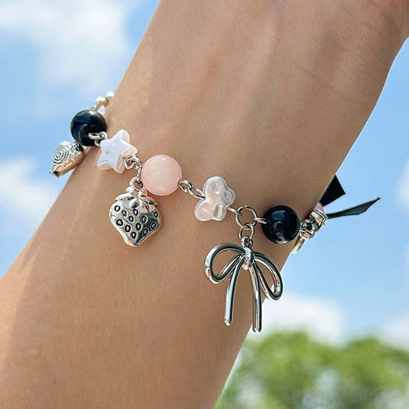 Bracelet Metal Imitation Pearl Bow Heartshaped Strawberry Geometric Star Electroplated Women's