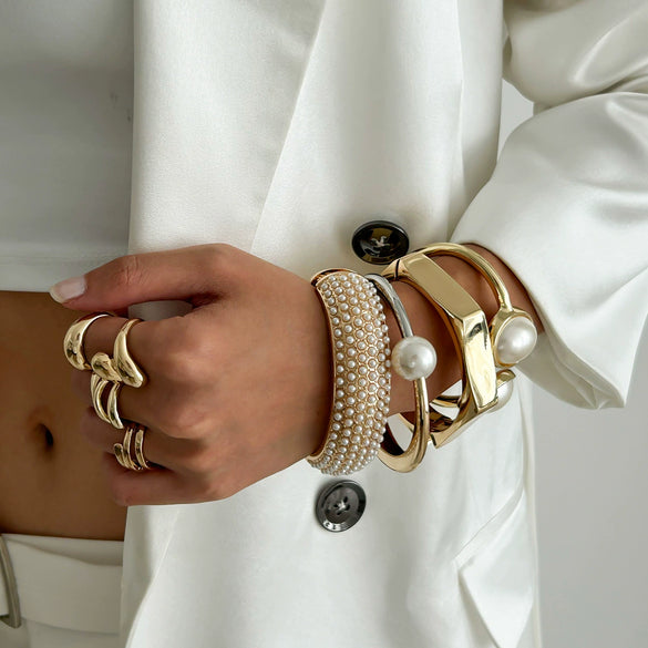 Bracelet Metal Imitation Pearl Cutout Glow Niche Geometric Electroplated For Women