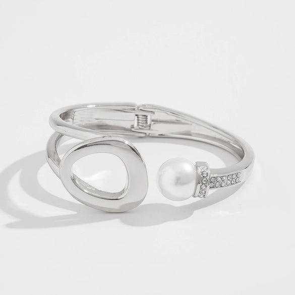 Bracelet Metal Imitation Pearl Diamond Encrusted Double Ring Twist Electroplating