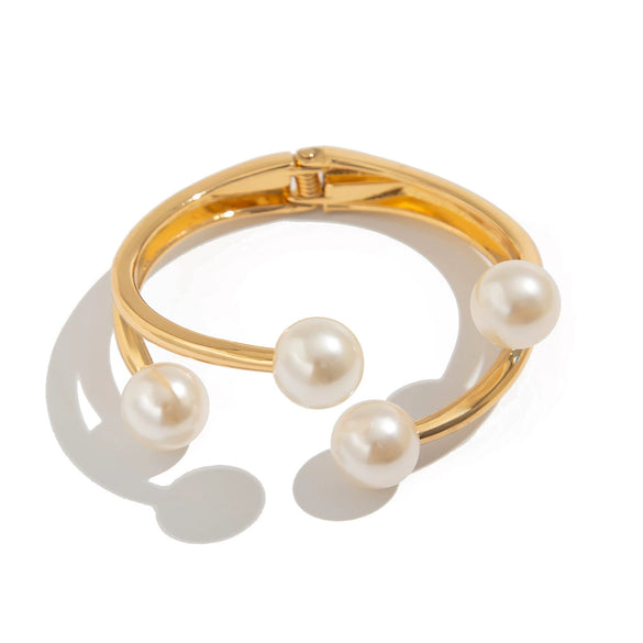Bracelet Metal Imitation Pearl French Retro Electroplating Tapping Grain Design
