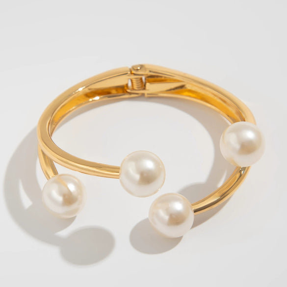 Bracelet Metal Imitation Pearl French Retro Electroplating Tapping Grain Design