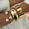 Bracelet Metal Imitation Pearl French Retro Electroplating Tapping Grain Design