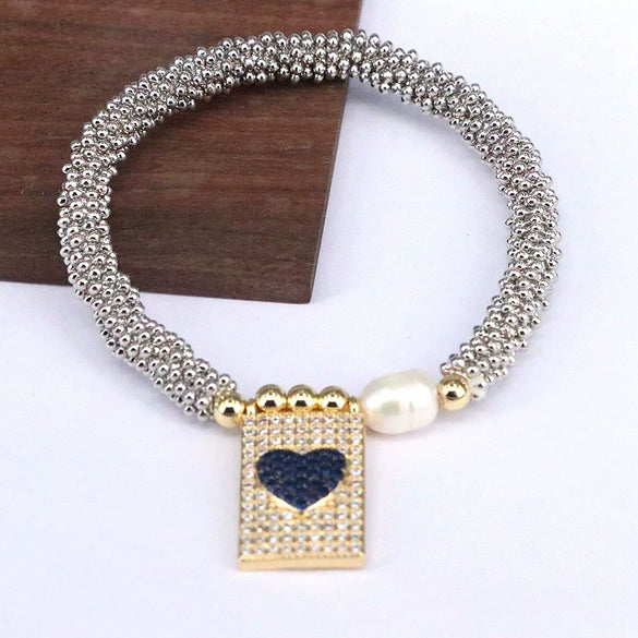 Bracelet Metal Rectangular Heart Microinlay Love Cross Beaded Zirconium Classic