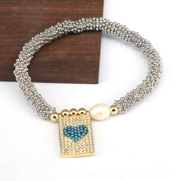 Bracelet Metal Rectangular Heart Microinlay Love Cross Beaded Zirconium Classic