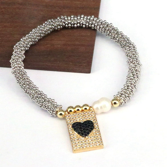 Bracelet Metal Rectangular Heart Microinlay Love Cross Beaded Zirconium Classic
