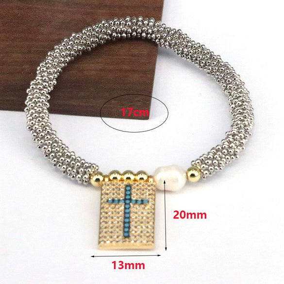Bracelet Metal Rectangular Heart Microinlay Love Cross Beaded Zirconium Classic