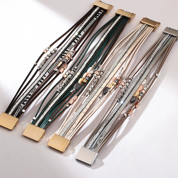 Bracelet Metal Woven Leaf Electroplated Women's