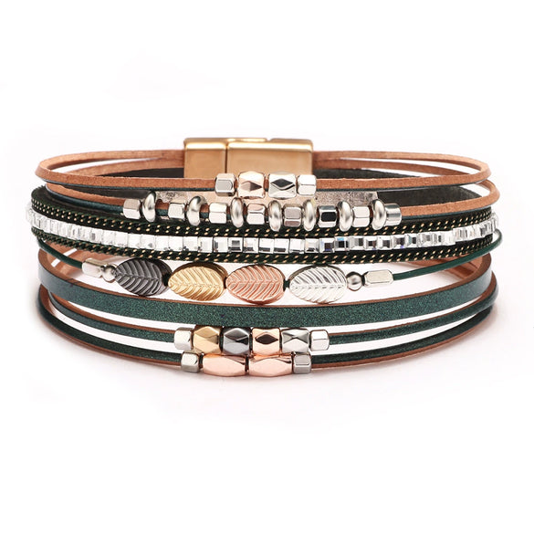 Bracelet Metal Woven Leaf Electroplated Women's