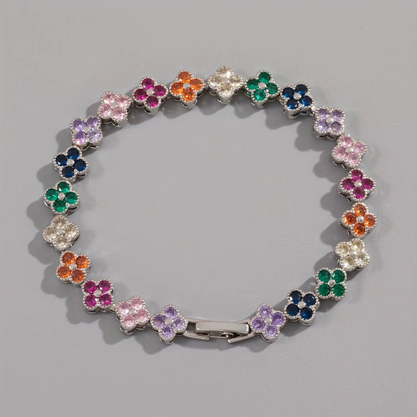 Bracelet Mixed Material Flower Zirconia Design Luxury