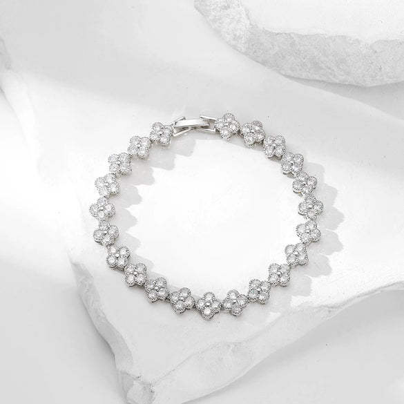 Bracelet Mixed Material Flower Zirconia Design Luxury
