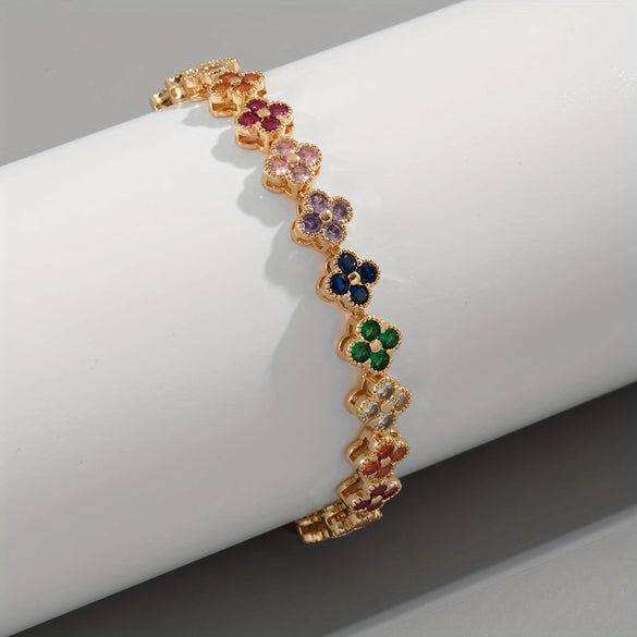 Bracelet Mixed Material Flower Zirconia Design Luxury