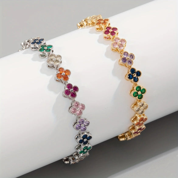 Bracelet Mixed Material Flower Zirconia Design Luxury