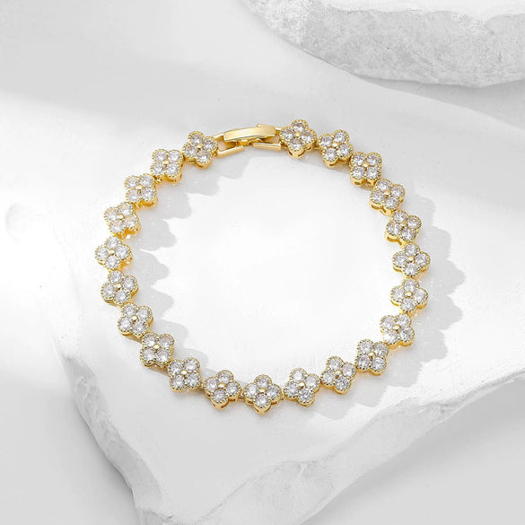 Bracelet Mixed Material Flower Zirconia Design Luxury