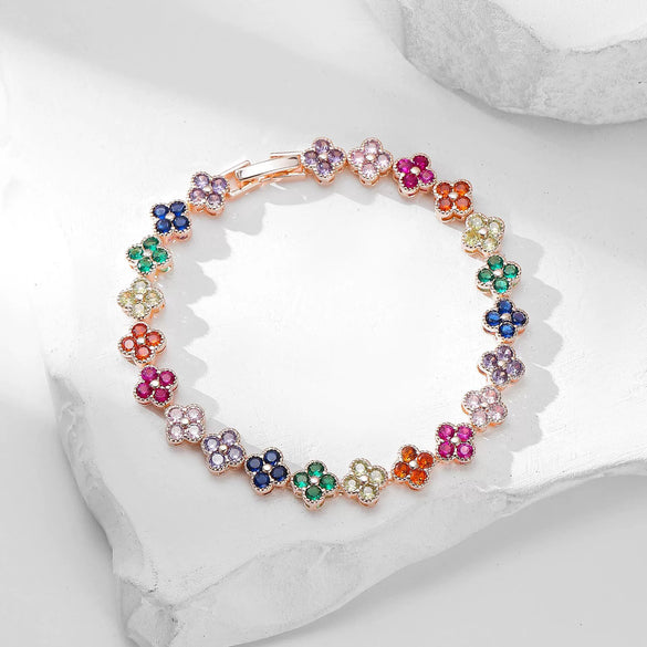 Bracelet Mixed Material Flower Zirconia Design Luxury
