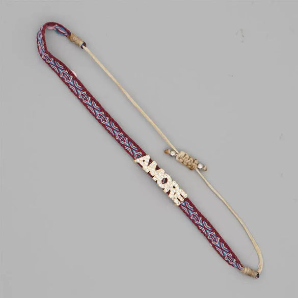 Bracelet Mixed Material Handwoven With Letters Numbers Text Pattern For Women