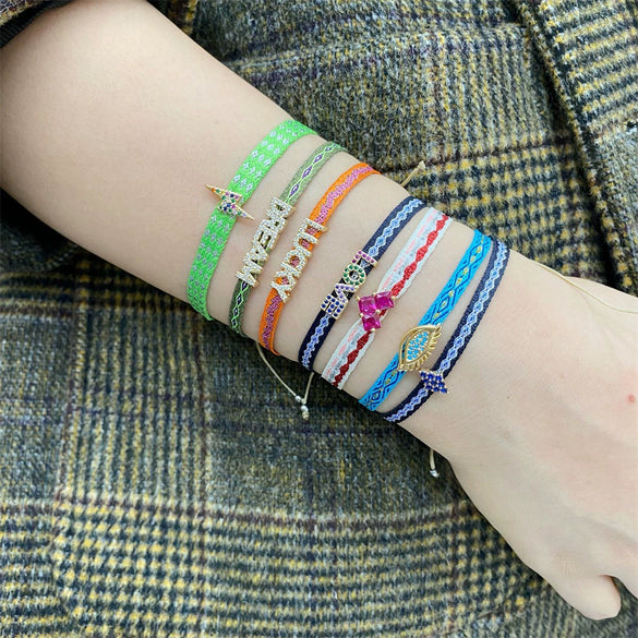 Bracelet Mixed Material Handwoven With Letters Numbers Text Pattern For Women