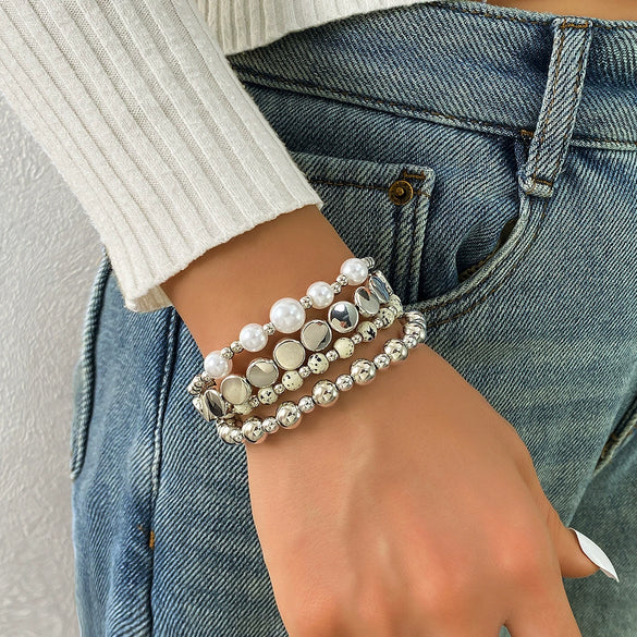 Bracelet Mixed Materials Retro Vintage Geometric Round Beads Manual Design For Women