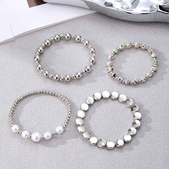 Bracelet Mixed Materials Retro Vintage Geometric Round Beads Manual Design For Women