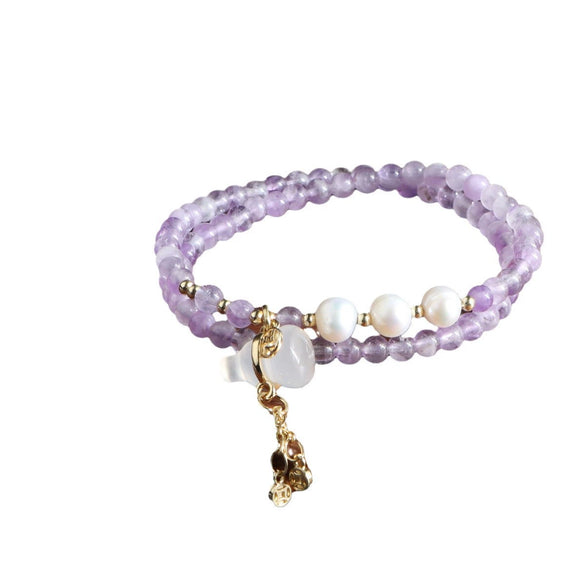 Bracelet Natural Amethyst Freshwater Pearl Crystal Handmade Double Circle Gourd Pendant Unisex