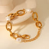 Bracelet Natural Freshwater Pearl Stainless Steel Geometric Electroplating Jewelry For Women