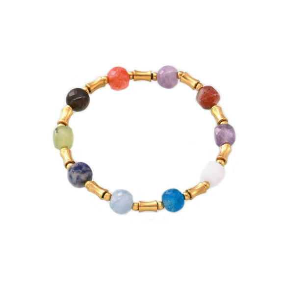 Bracelet Natural Stone Beaded 316L Stainless Steel Gold Plated Geometric Design