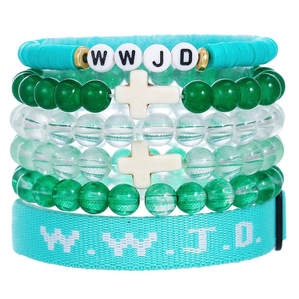 Bracelet Natural Stone Beads Geometric Handmade Cross Charm Faith Friendship Couple Unisex