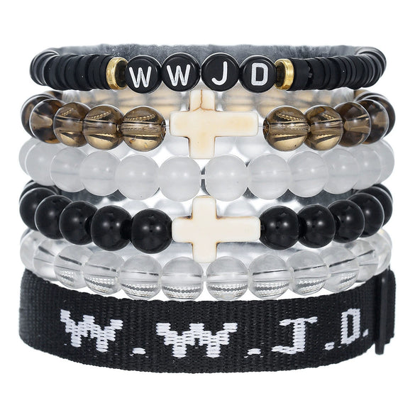 Bracelet Natural Stone Beads Geometric Handmade Cross Charm Faith Friendship Couple Unisex